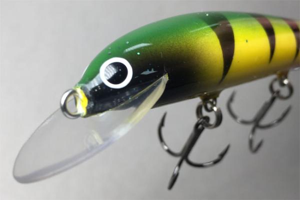 Karikko Wobbler, Länge: 11 cm, Farbe: Fire Tiger Black Head 58R, schwimmend, von Suomen Uistin The Finnish Lure Company (Jarmo Rapala)